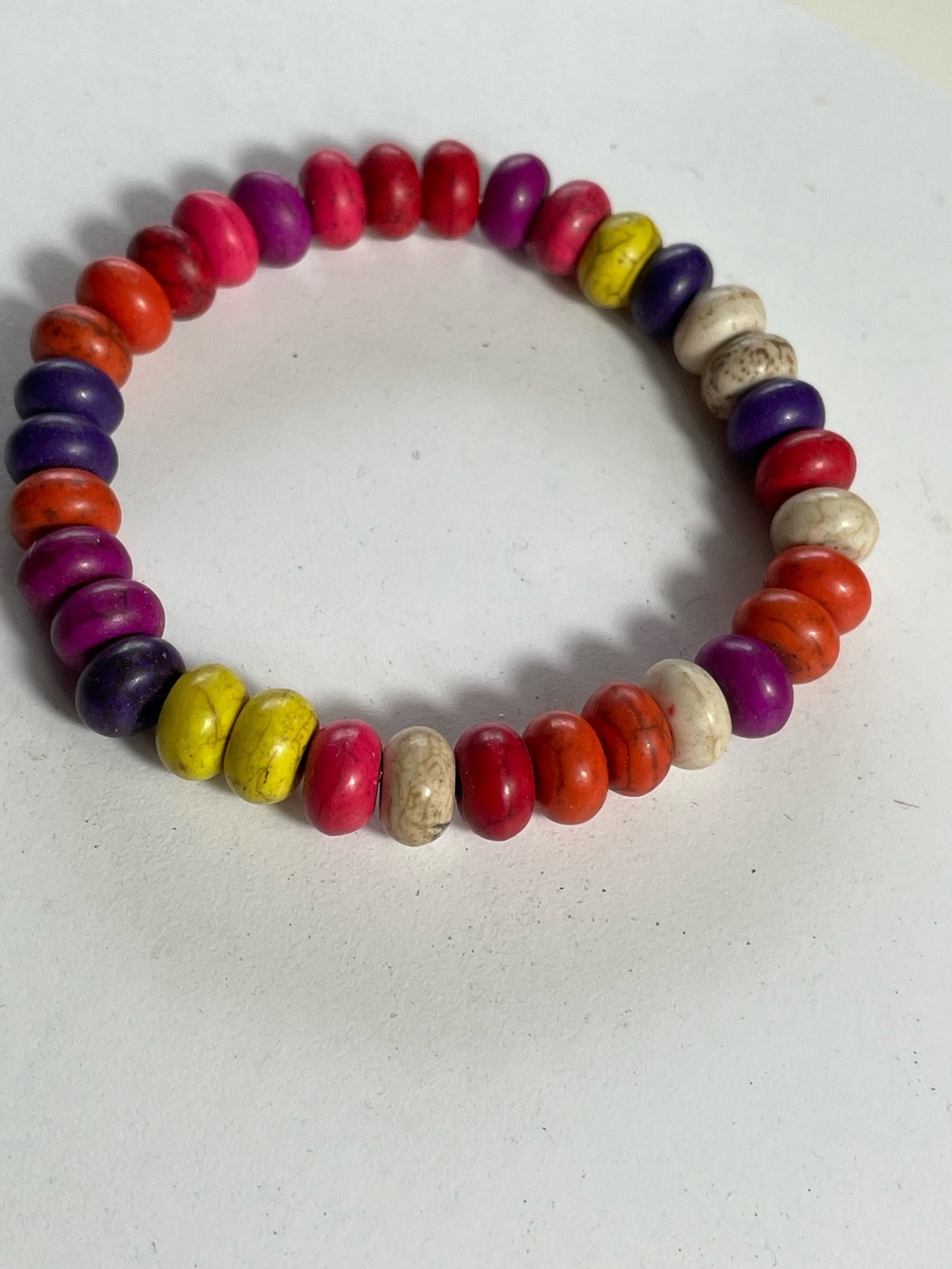 Beachy Aesthetic, Multicolor Beaded Stretch Bracelet - Colorful Stone Disc Beads